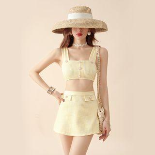 Set: Square-neck Swim Top + Swim Skirt + Bottom