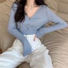 V-neck Button-up Long-sleeve Top