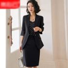 3/4-sleeve Single-breasted Blazer / Mini Fitted Skirt / Dress Pants / Set