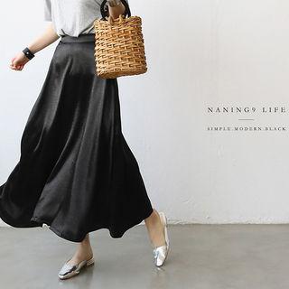 Band-waist Satin Maxi Skirt