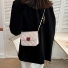 Quilted Heart Buckled Flap Crossbody Bag