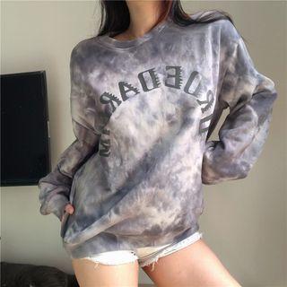 Long Sleeve Lettering Tie-dyed Oversized Pullover