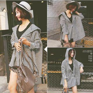 Checked Hooded Jacket As Shown In Figure - One Size