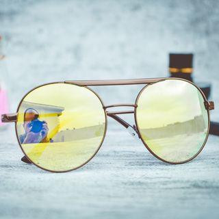 Metal Brow Bar Round Sunglasses