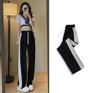 Two-tone High Waist Wide Leg Pants