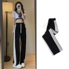 Two-tone High Waist Wide Leg Pants