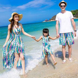 Family Matching Set: Short-sleeve T-shirt + Shorts / Strappy Dress