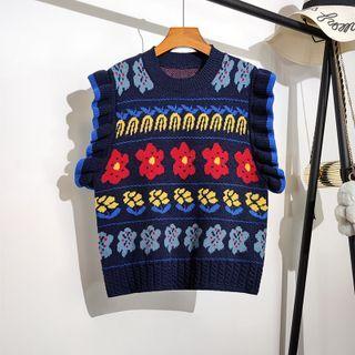 Flower Sweater Vest Navy Blue - One Size