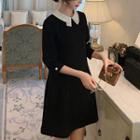 Elbow-sleeve Velvet A-line Dress