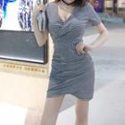 Short-sleeve Mini Plaid Bodycon Dress