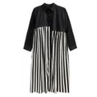 Long-sleeve Striped Panel Midi Shirtdress Stripes - Black & White - One Size