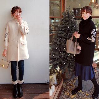 Floral Embroidered Sleeve Snap-button Jacket