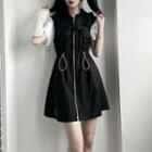 Mock Two-piece Buckled T-shirt / Cargo Short S/ Hooded Short-sleeve A-line Dress