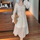 Bell Sleeve Drawstring Printed Dress