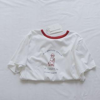 Printed Cartoon Round Collar Short-sleeved Top