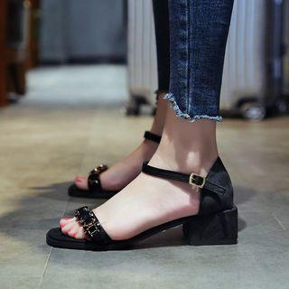 Ankle-strap Embellished Low-heel Sandals