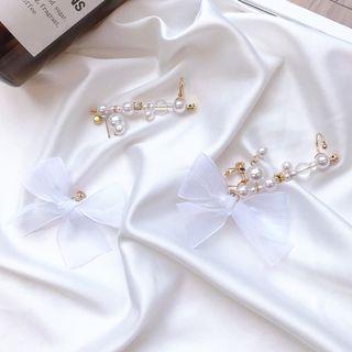 Faux Pearl Mesh Bow Dangle Earring