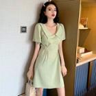 Short-sleeve Peter Pan Collar Drawstring Waist Dress