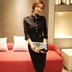 Plain Long-sleeve Midi Sheath Dress