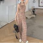 Halter-neck Plaid Camisole Top / Wide Leg Pants