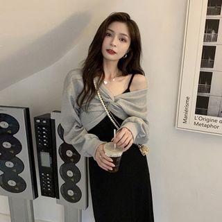 Spaghetti Strap Midi A-line Dress / Twist Cropped Sweatshirt