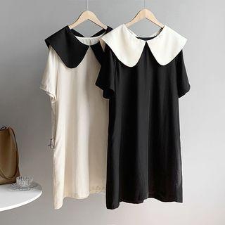 Short-sleeve Collared Two Tone Dress