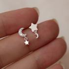 Non-matching 925 Sterling Silver Moon & Star Dangle Earring 1 Pair - 925 Silver - One Size