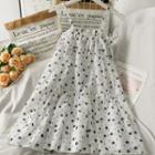 Sleeveless Ruffled-trim Printed Mini Dress White - One Size