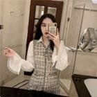 Set: Plain Long-sleeve Shirt + Tweed Tank Dress