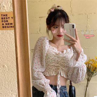 Floral Print Drawstring Cropped Top