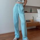 High-waist Plain Straight-leg Sweatpants