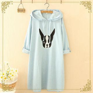 Dog Print Hoodie Dress Light Blue - One Size