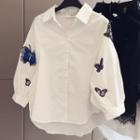 Long-sleeve Loose-fit Butterfly Embroidery Shirt