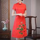 Short-sleeve Floral Embroidery Qipao Dress