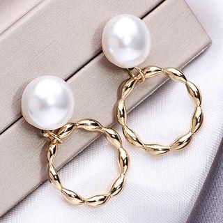 Faux Pearl & Twisted Hoop Drop Earring / Clip-on Earring
