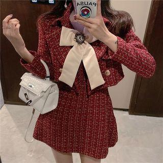 Set: Check Tweed Cropped Jacket + Slim-fit Skirt