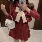 Set: Check Tweed Cropped Jacket + Slim-fit Skirt
