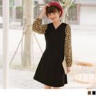 Long Sleeve V-neck Floral Panel Mini Wrap Dress