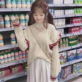 Cutout Ruffle Trim Sweater