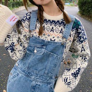 Snowflake Print Sweater Blue & Beige - One Size