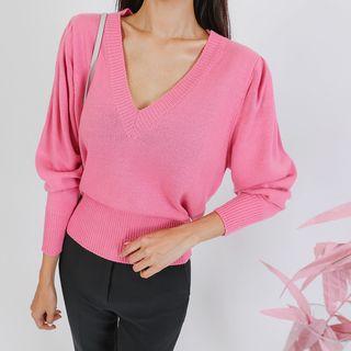 Deep V-neck Plain Sweater