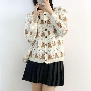 Bear Printed Knit Cardigan Bear - One Size