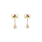 Fashion And Elegant Plated Gold Enamel Flower Ribbon Earrings With Imitation Pearls Golden - One Size