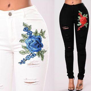 Ripped Embroidered Jeans