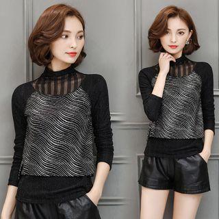 Mock Two-piece Long-sleeve Sheer Top