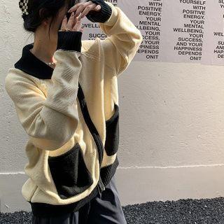 Two Tone Zip Oversize Cardigan