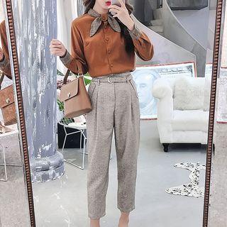 Set: Tie-neck Shirt + Cropped Harem Pants