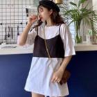 Set: Elbow-sleeve Plain T-shirt + Vest