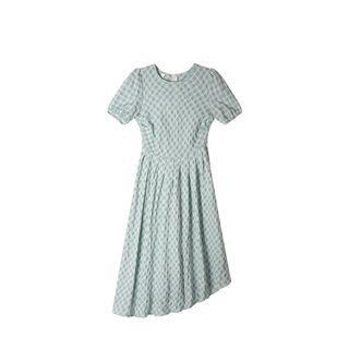Asymmetrical Gingham Puff Short Sleeve Dress