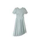 Asymmetrical Gingham Puff Short Sleeve Dress